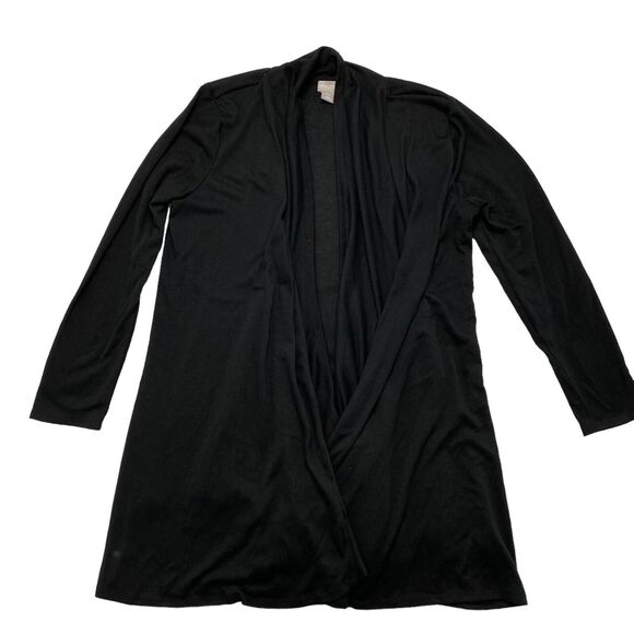 CHICOS Black Fine Knit Draped Long Sleeve Sweater Size Large (2) Layered - Picture 5 of 11